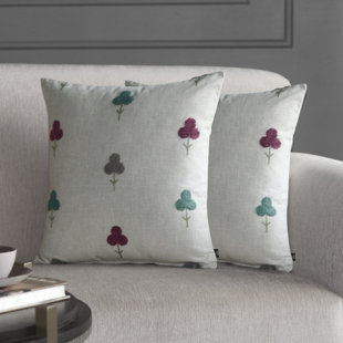 Housse de coussin en coton à broderie florale avec fermeture à glissière 2 pièces (Taille: 18 X 18 pouces) (Ensemble de 2)