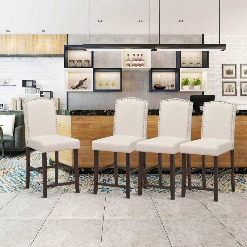 Upholstered Bar Stool with Solid Wood Frame