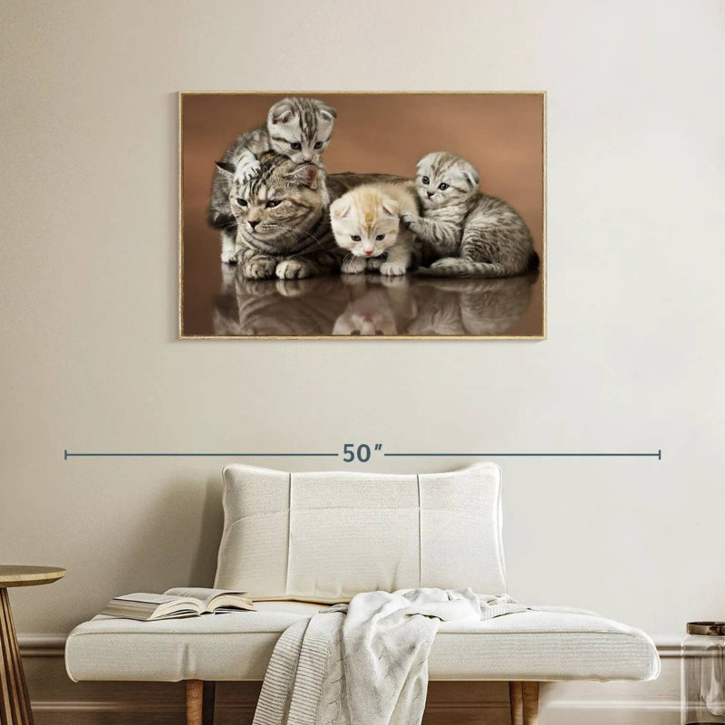 Famille de chats, Cadre flottant en bois naturel, 37 po x 25 po