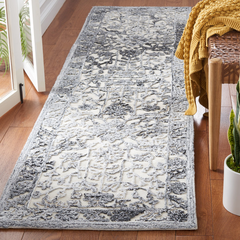Tapis oriental gris / ivoire touffeté à la main Oriental, Tapis de couloir 2 pi 3 po x 9 pi
