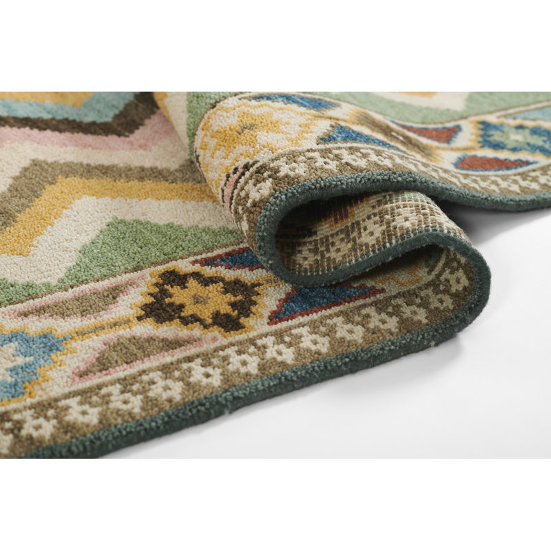 Union Rustic Lakita Geometric Hand Knotted Wool Multi-Colored Area Rug 9' X 12', Rectangle 5' x 8'