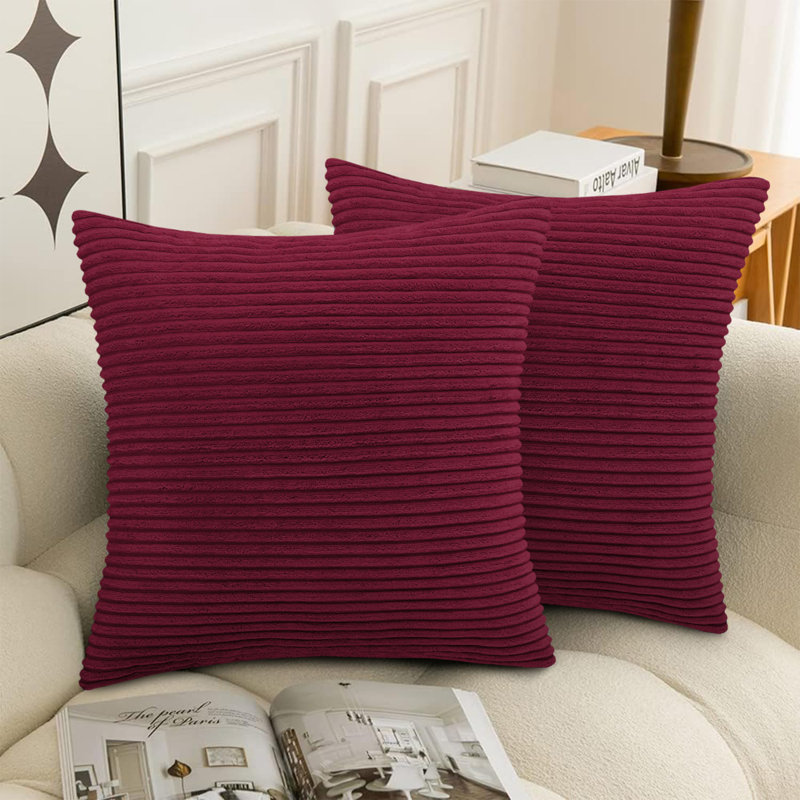 Striped Crushed Velvet Cushion Cover (Set Of 2) , Red