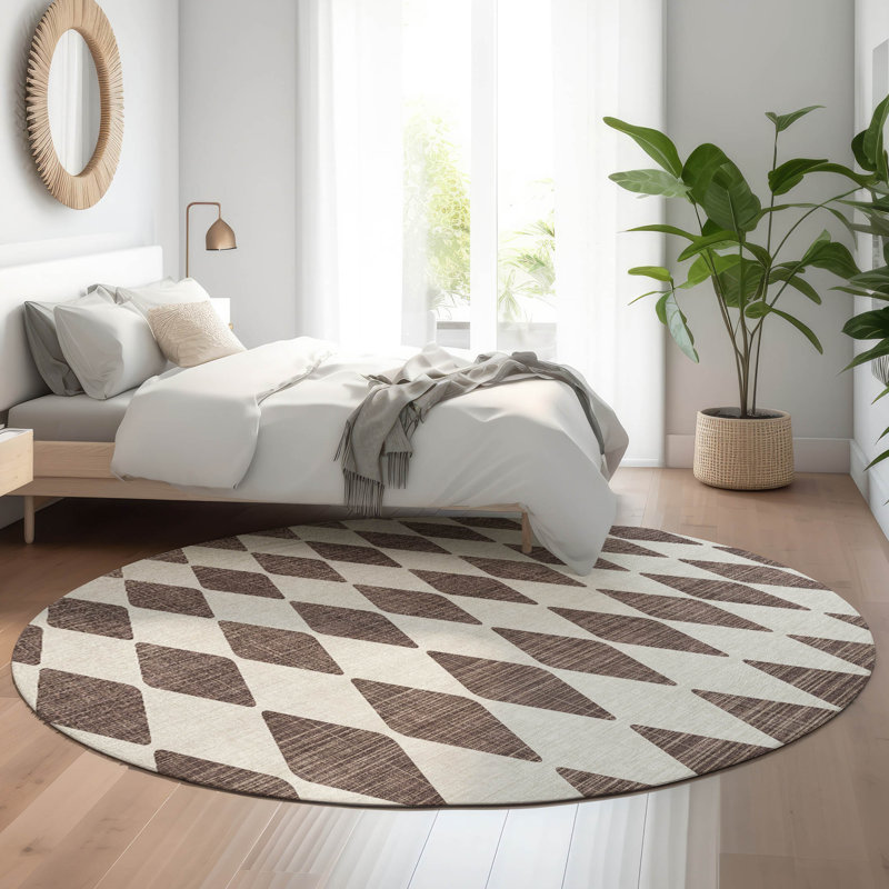 Tapis brun Cerrito AMF578 lavable à la machine de qualité supérieure, Rond 8 pi