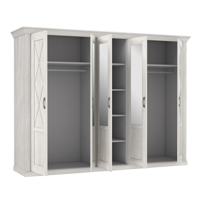 Kashmir 5 Door Mirrored Wardrobe in White Pine, 269 cm