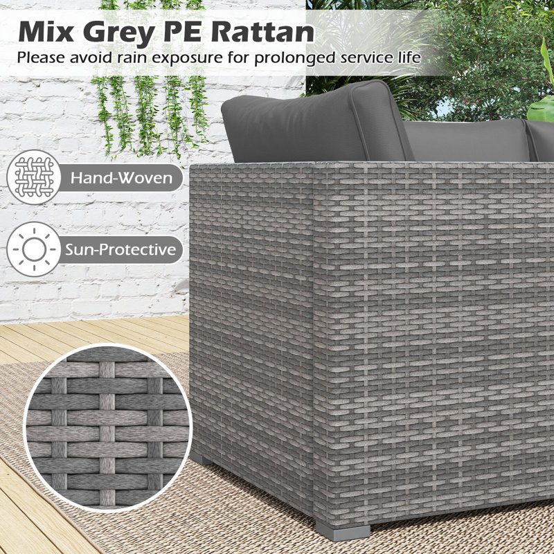 3-Piece PE Rattan Outdoor Sectional Sofa Set With Cushions, Gray, Gray, Gray