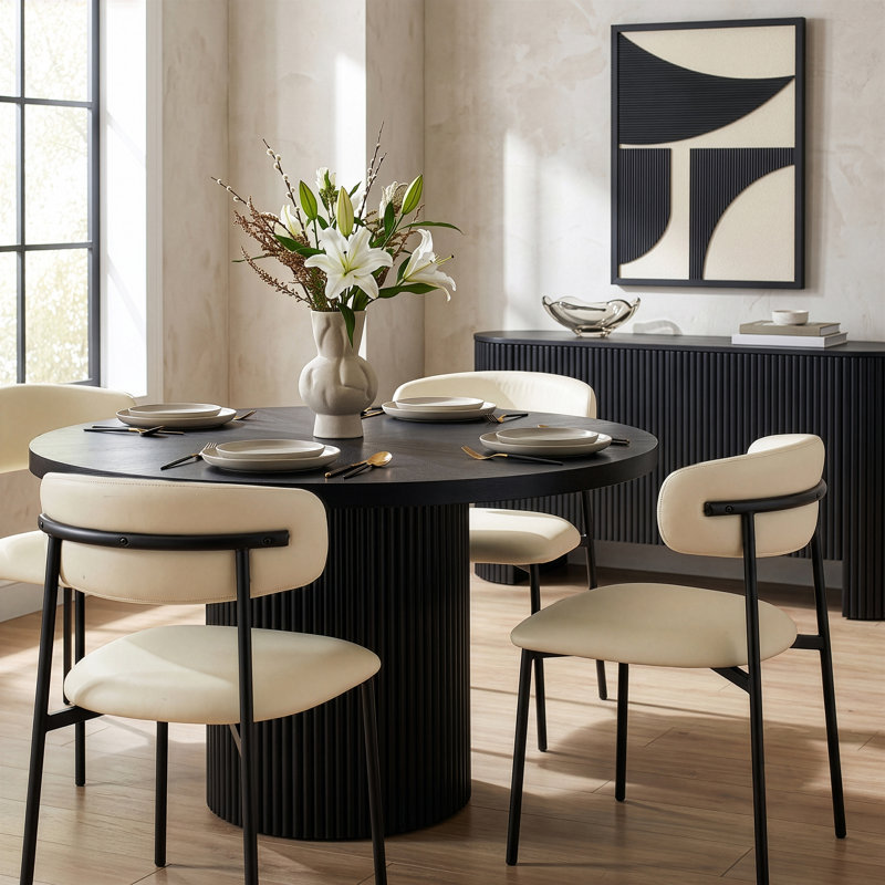 Lupita Upholstered Back Side Chair Dining Chair, Cream Vegan Leather, Matte Black