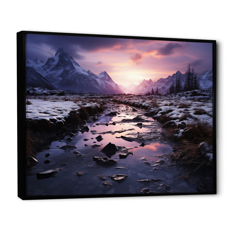 Alaska, crépuscule arctique sur toile, H 16 po x l 32 po x P 1 po, Cadre flottant noir