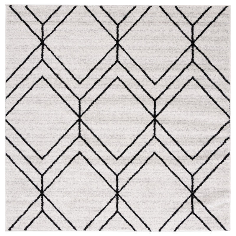 Cargian Geometric Light Gray/Black Area Rug, Square 8'