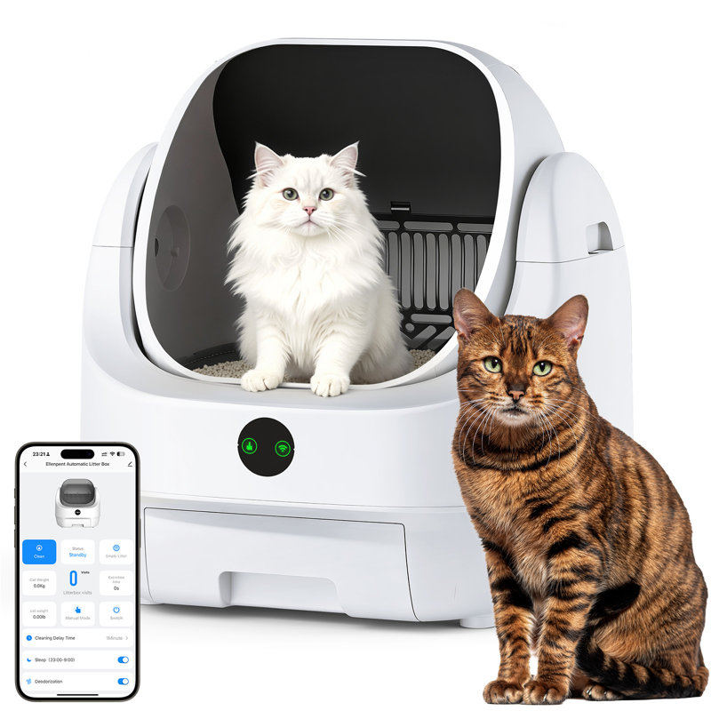 Self-Cleaning Cat Litter Box with APP Control and Safety Sensor, White, 020max