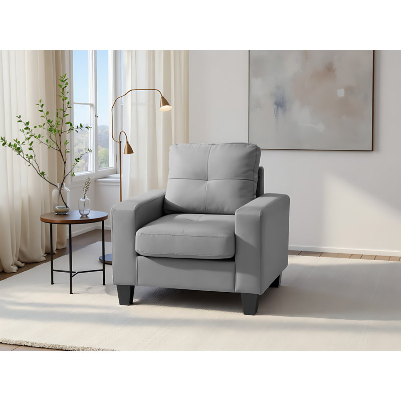 Fauteuil club gris Worthen en similicuir, Similicuir gris