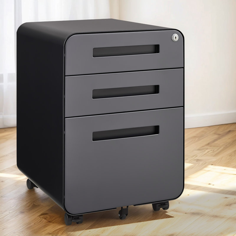 Lockable 3-Drawer Mobile File Cabinet With Anti-Tilt Wheels, Under Desk Steel Storage For Legal/Letter/A4 Files,Multipurpose Printer Stand