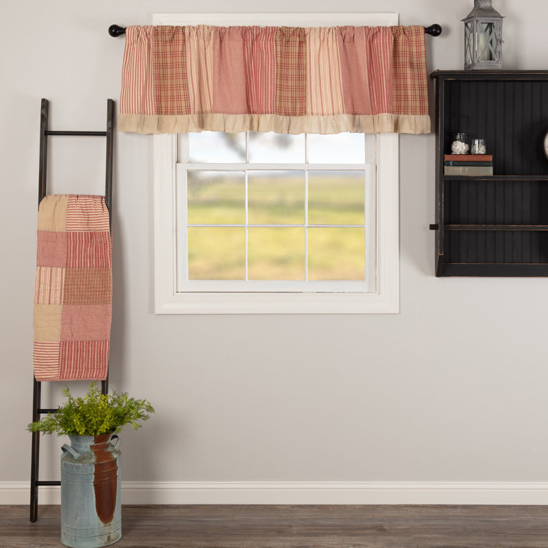 Sawyer Mill Cotton Patchwork Tailored Window Valance, 60" W x 19" L, Country Red/Dark Tan/Dark Crème