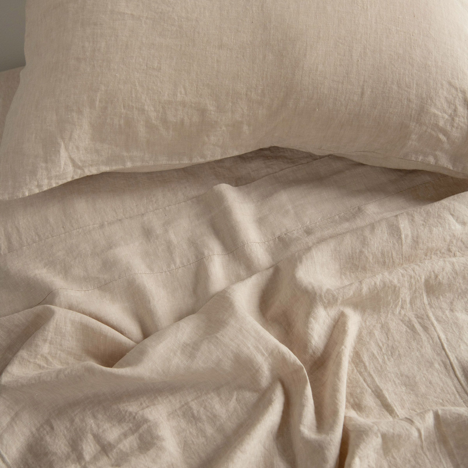 100% French Linen Sheet Set, Twin XL Sheet Set with 1 Pillowcase, Putty Heather