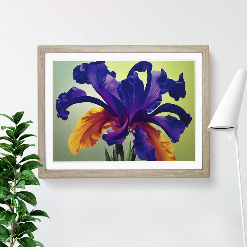 Tranquil Iris Flowers 1 Piece Single Picture Frame Wall Art, 25cm H x 34cm W x 2cm D, Oak Framed