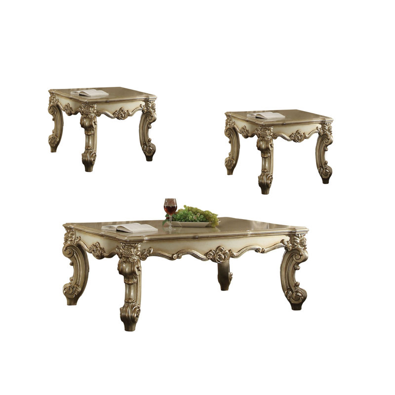 Ensemble de tables basses 3 pièces Carlene, Patine dorée, 3 pièces (table basse, table de bout, console)