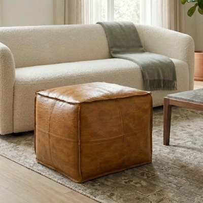 Dunfry 18"W Vegan Leather Square Pouf