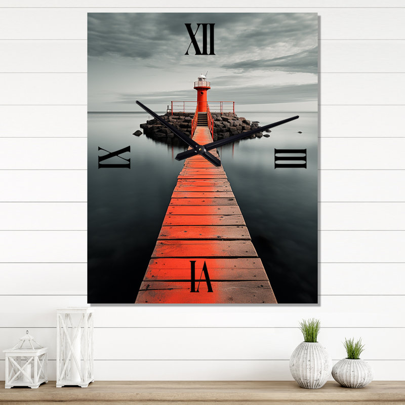 Coastal Pier Reflections II - Très grandes horloges murales nautiques et de plage, H 32 po x l 24 po x P 1 po