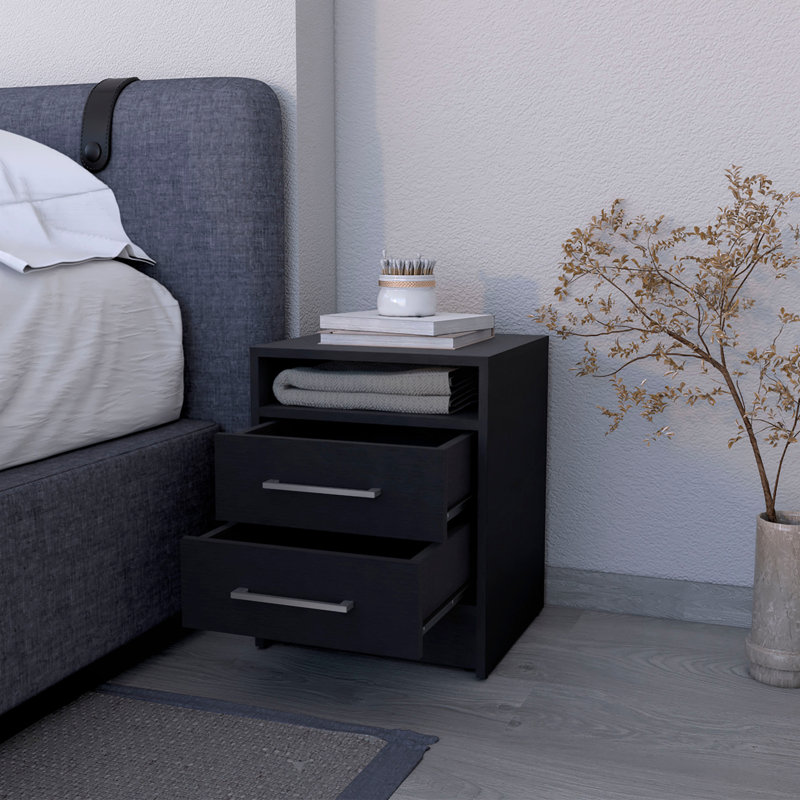 2-Drawer Nightstand, Black