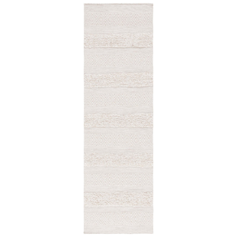 Sandisfield Handwoven Ivory/Beige Striped Wool Area Rug, Runner 2'3" x 8'
