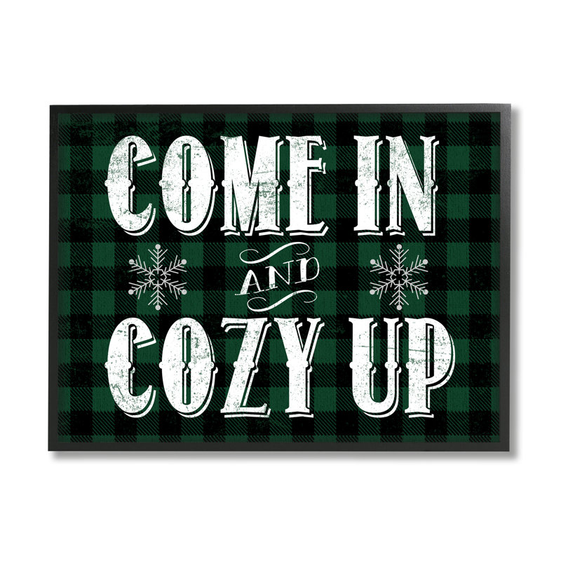 "Come In Cozy Up", flocons de neige à carreaux verts, art mural sur toile tendue XXL par Daphne Polselli, H 16 po x l 20 po