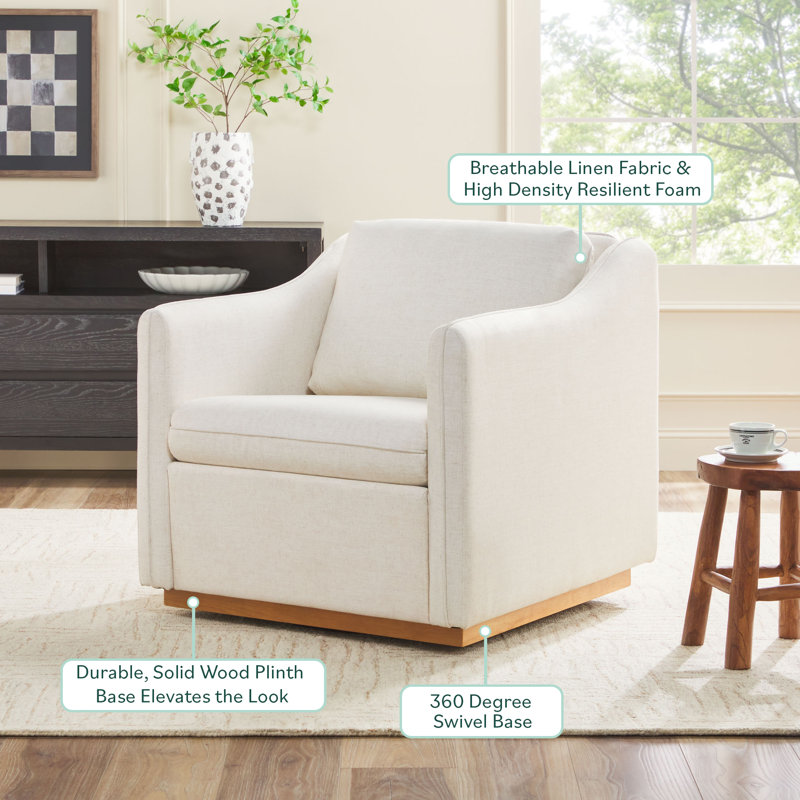 Modern Farmhouse Easy Assembly Upholstered Swivel Armchair, Cream