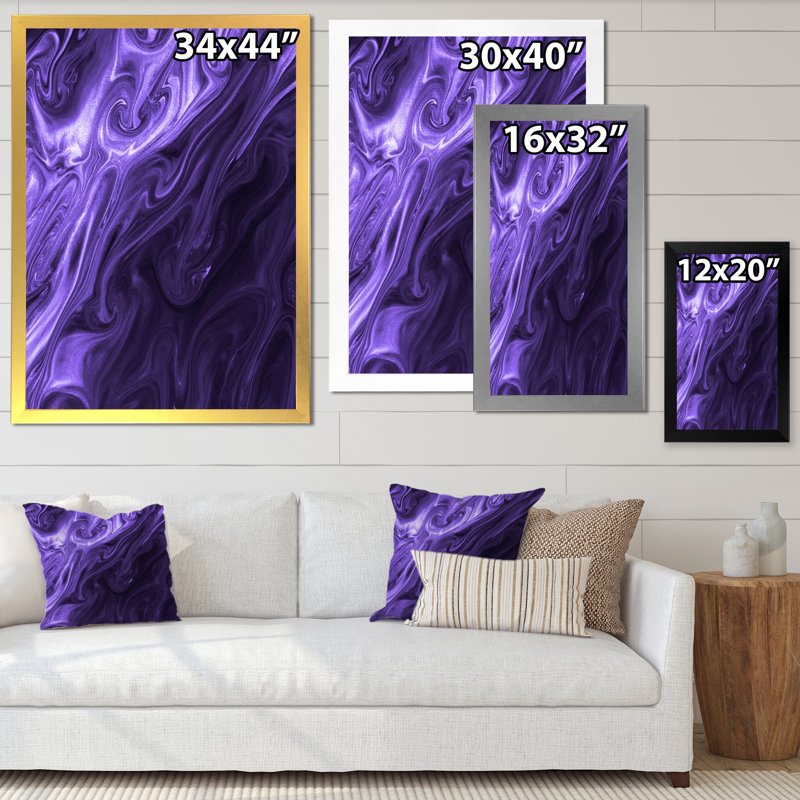 Ultra Violet liquide Art Waves - peinture sur toile, H 32 po x l 16 po, Toile blanche avec cadre d'angle fermé