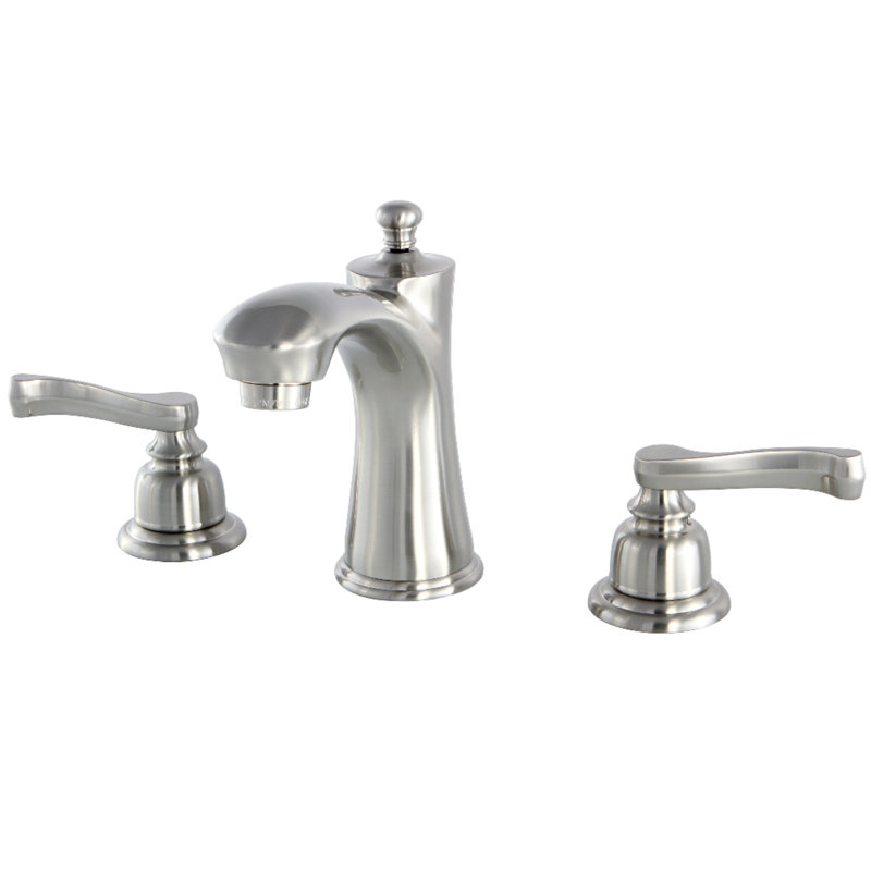 Kingston Brass Royale Two-Handle 3-Hole Deck Mount Widespread Bathroom Faucet with Retail Pop-Up Drain, Brushed Nickel