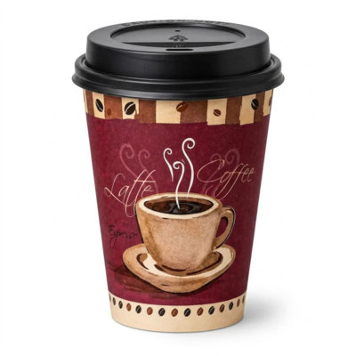 Poly-Paper Hot/Cold Cup with Black Plastic Dome Lids