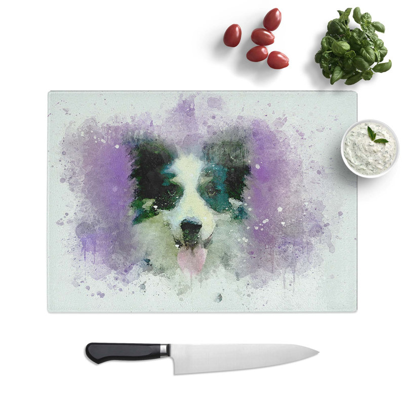 Tempered Glass Border Collie in the Flowers Chopping Board, 39 cm W x 28.5 cm L