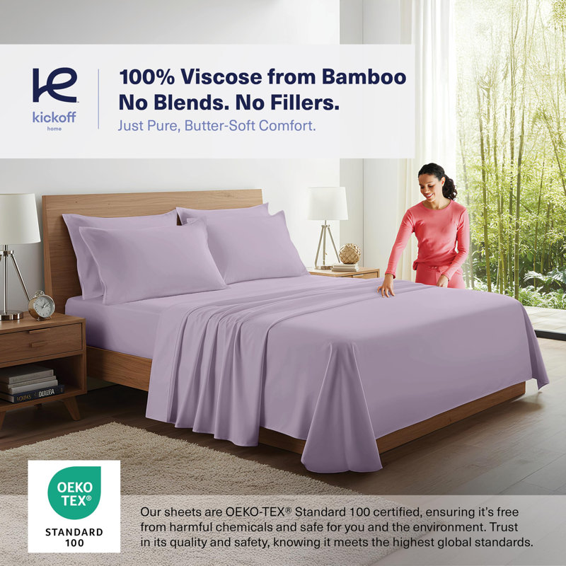 Bedroom 100% Organic Viscose From Bamboo Sheets Set, 300 Thread Count, Cooling Bedding Sheets for Hot Sleepers, Flat, Fitted, Pillowcase