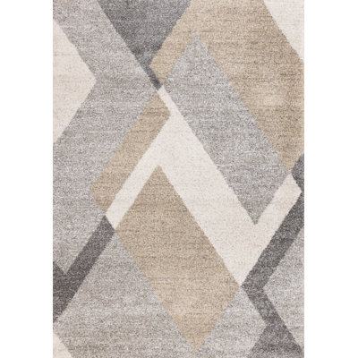 5' X 8' Gray Cream And Tan Geometric Area Rug