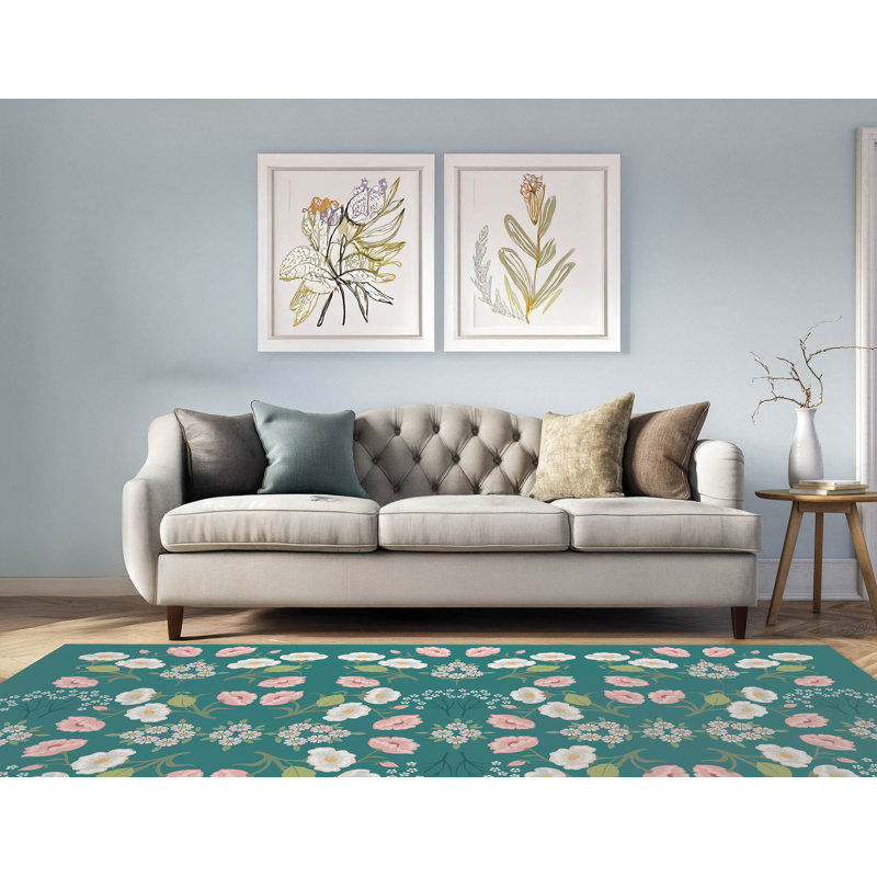Tapis d'intérieur antidérapant May fleurs, Rectangulaire 2 pi x 3 pi