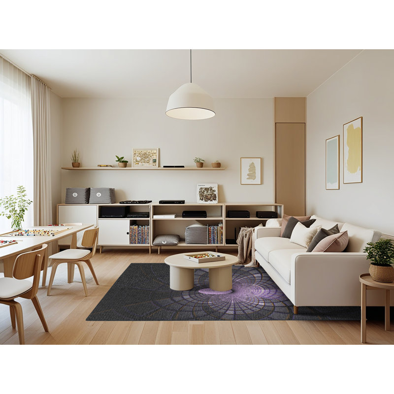 Tapis noir/zone violet Zies, Rectangle 7 pi x 9 pi