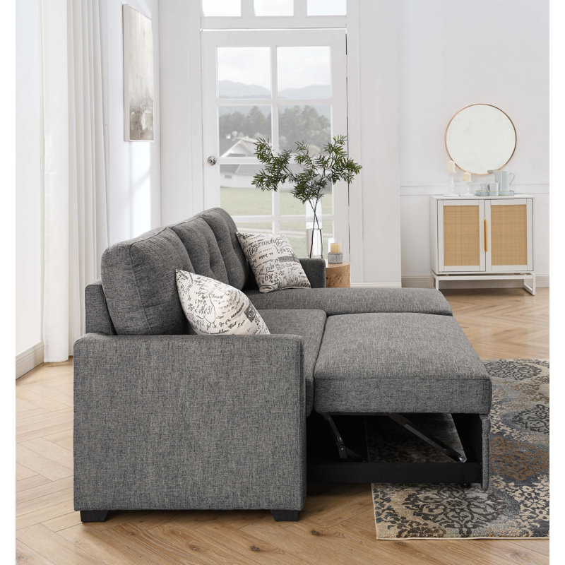Upholstered L-Shaped Sectional Left Hand Facing, Dark Gray Linen Blend