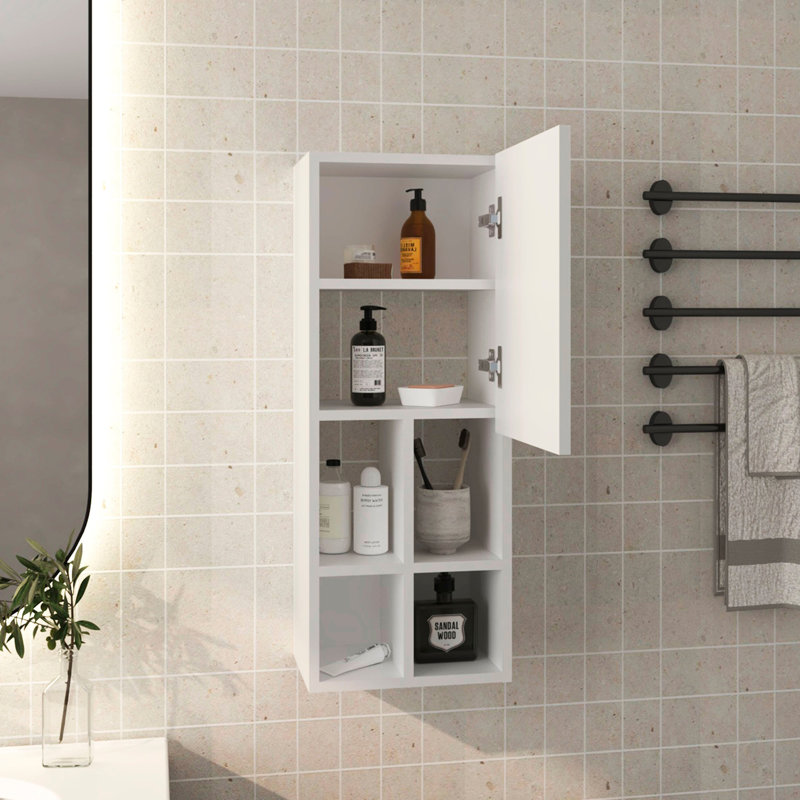 Armoire murale avec lavabo, 1 porte, 5 tablettes, blanc