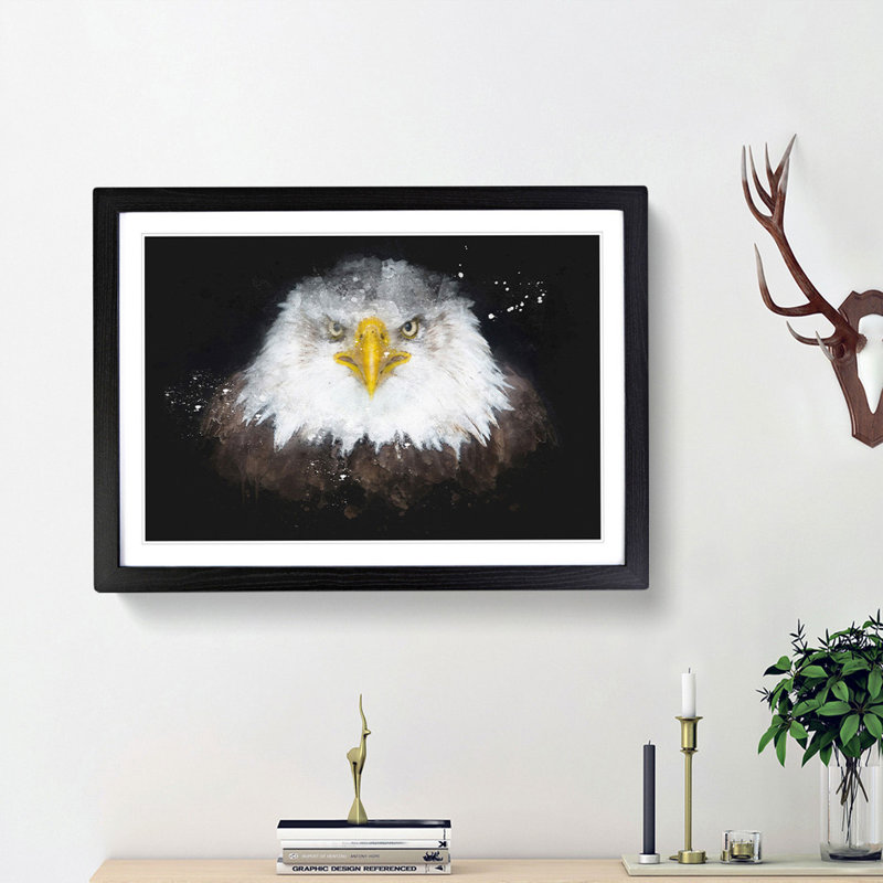 Bald Eagle Bird Paint Splash - Framed Print, Black Framed, 33cm H x 45cm W x 2cm D