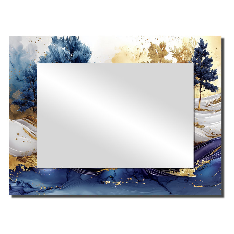Golden Trees Aurora Over The Marble Peaks II - Art mural miroir moderne - imprimé sur métal, 24 po x 32 po