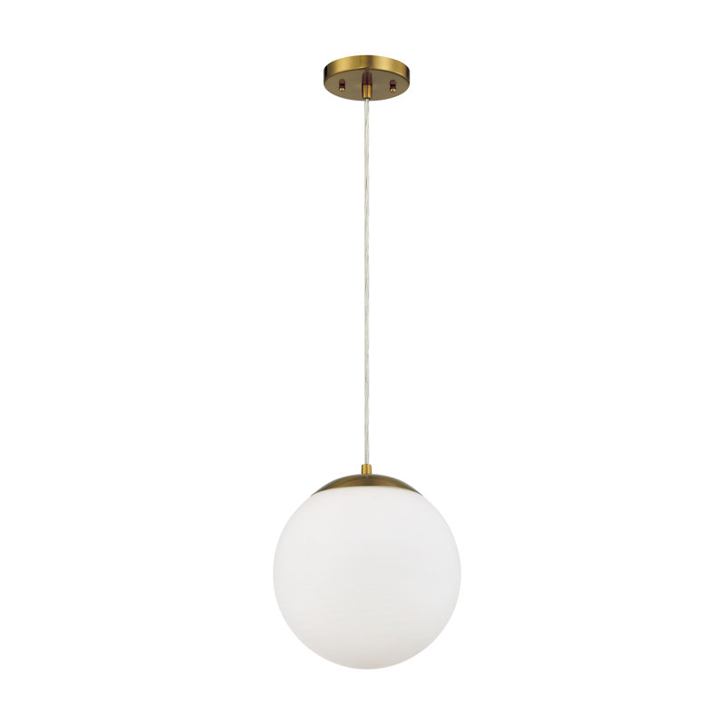 Luminaire suspendu sphère 1 lumière Jason-John, H 132,73 po x l 10 po x P 10 po, Blanc givré, Laiton satiné