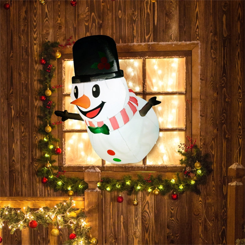 Bonhomme de neige gonflable de Noël suspendu - Tissu Ip44 résistant aux intempéries, souffleur inclus, ancrage facile (ventouses)