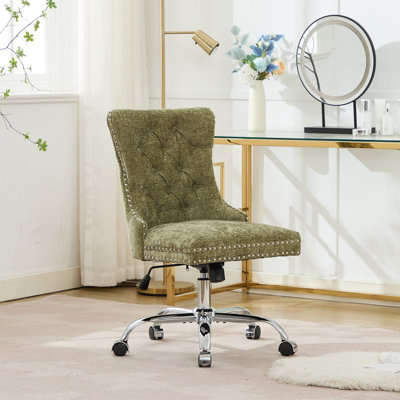 Chaise de bureau, chaise de bureau moderne rembourrée capitonnée en chenille avec base en métal chromé, chaise de bureau pivotante réglable