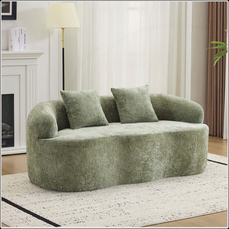 Canapé courbé Boneless avec accoudoir rond et 2 coussins, idéal pour les petits espaces et sans assemblage requis