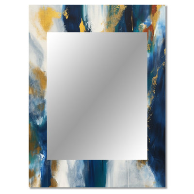 Deep Knowing Abstract In Royal Blue And Gold V - Abstract Painting Decorative Wall Mirror, Modern Large Mirror, Printed Metal Art