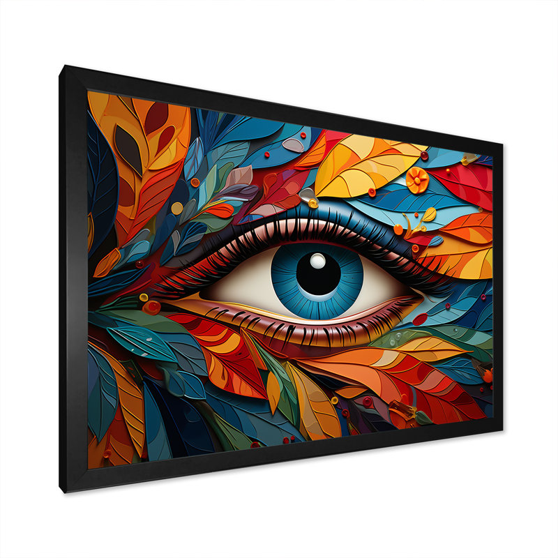 Symphonie des yeux sur feuille, H 34 po x l 44 po x P 1,5 po, Cadre simple noir
