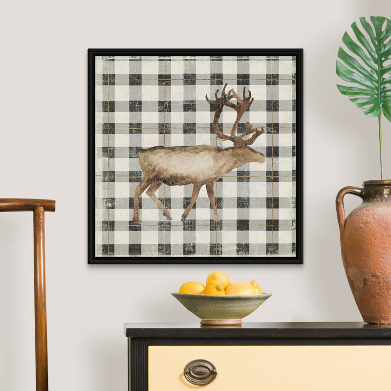 Santa's Deer II - reproduction d'art sur toile, Cadre noir, H 18 po x l 18 po x P 1,75 po