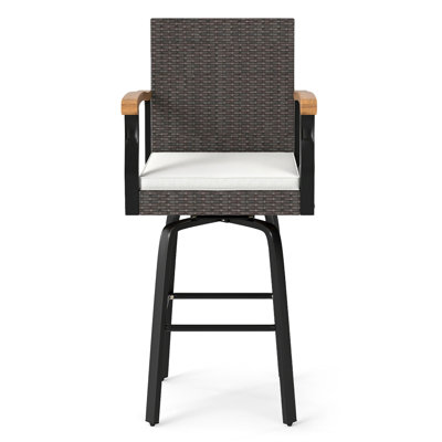 4 PCS Outdoor Rattan 360 degree Swivel Bar Stool w/ Removable Cushion Footrests by Bay Isle Home