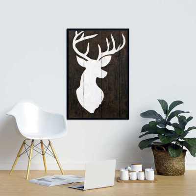 White Silhouette of a Deer on Wood | Framed Canvas Decor