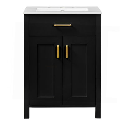 Meuble-lavabo moderne de 48 pouces avec lavabo en céramique, portes à fermeture en douceur, tiroir rabattable, tablettes de porte à double couche, solution de rangement élégante