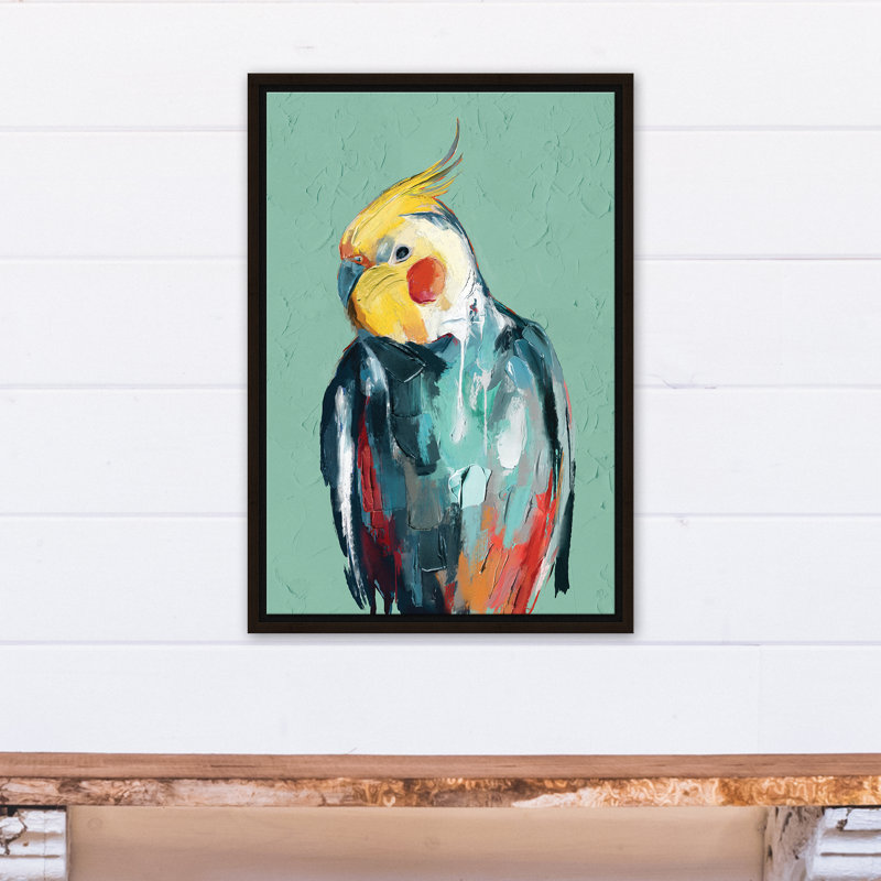 Cockatiel coloré - Peinture sur toile, H 25,75 po x l 17,75 po x P 1,75 po, Toile brune avec cadre flottant