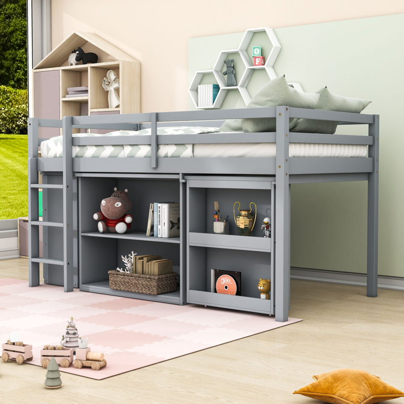 Lit mezzanine simple avec rangement intelligent et solutions d'étude, Gris