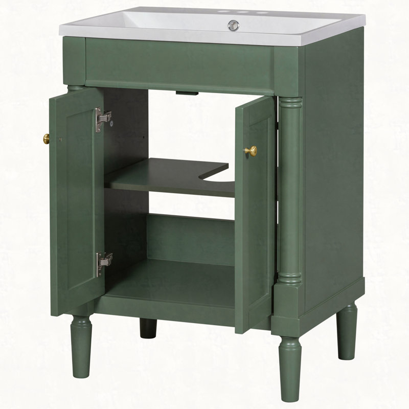 Meuble-lavabo 24 po avec lavabo supérieur, meuble de rangement moderne à 2 niveaux, meuble-lavabo simple, grandes tablettes de rangement